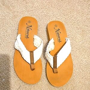 Natural Reflections Cream, Tan Flip Flops